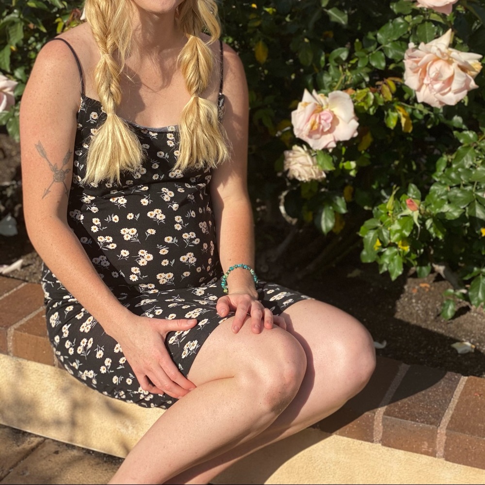 Maternity strappy dress black floral